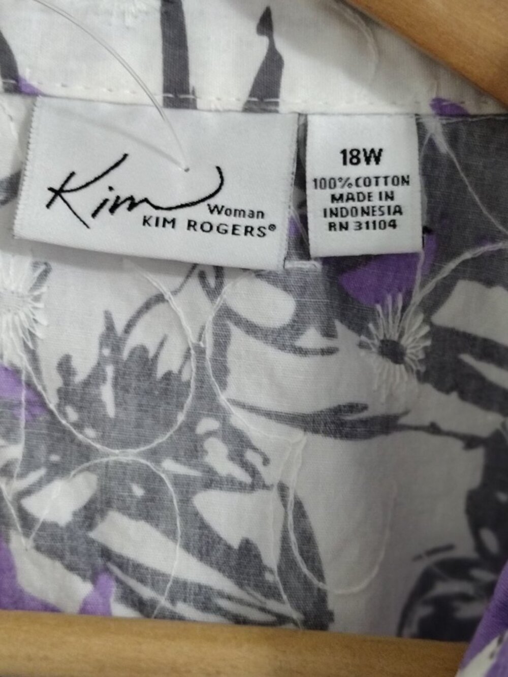 Kim Rogers Woman Floral Button Front Blouse Women’s Plus Size 18W Purple White C - Picture 4 of 5